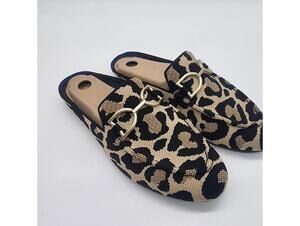 New Rothy's The Double Bit Loafer Mules in the Desert Cat print 9.5